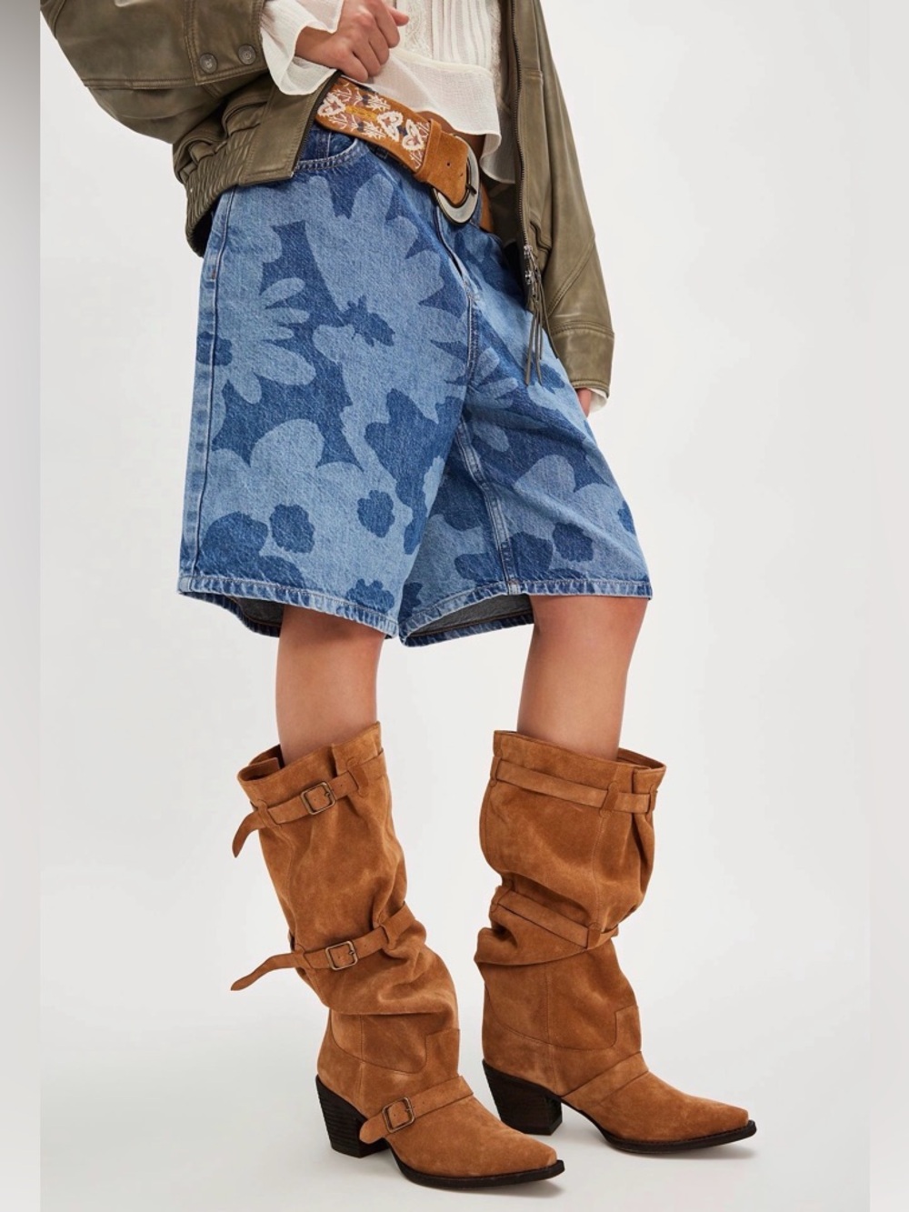 Jeffrey Campbell Tan Suede Slouch Buckled Mid-Calf Boots 🔥 Size 9 - Picture 3 of 5